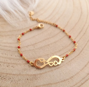 Bracelet Infini     acier inoxydable doré  émail rouge ❤ Fait main ❤