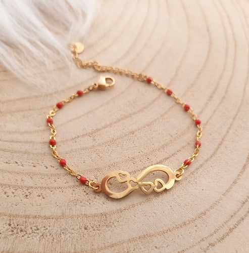 Bracelet Infini     acier inoxydable doré  émail rouge ❤ Fait main ❤