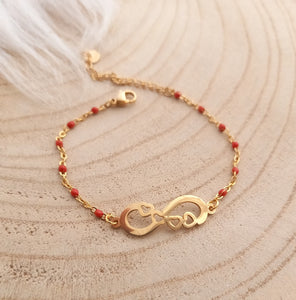 Bracelet Infini     acier inoxydable doré  émail rouge ❤ Fait main ❤