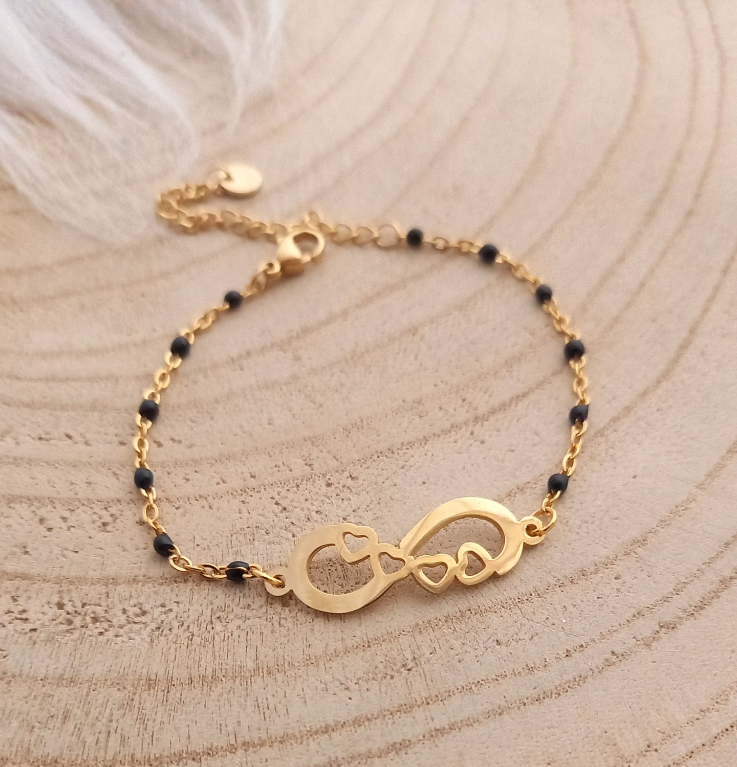 Bracelet Infini     acier inoxydable doré  émail noir   ❤ Fait main ❤