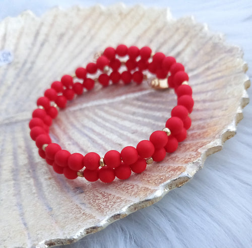 Bracelet Spirale    Rouge  Perles dorées  ❤ Fait main ❤