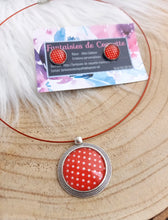 Charger l&#39;image dans la galerie, Parure Collier Ras du cou Pendentif illustré Petits pois ❤ blanc rouge  &amp; Boucles d&#39;oreilles  puces assorties 🌿 Acier inoxydable argenté