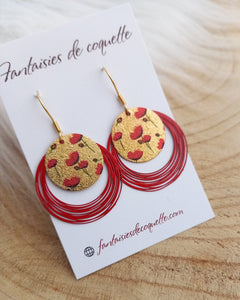 Boucles d'oreilles Coquelicots   Acier inoxydable Rouge doré  Fait-main