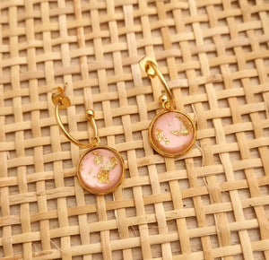 Boucles d'oreilles   Façon Créoles dorées Acier inoxydable   Rose  Fait-main