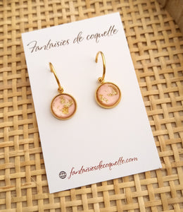 Boucles d'oreilles   Façon Créoles dorées Acier inoxydable   Rose  Fait-main