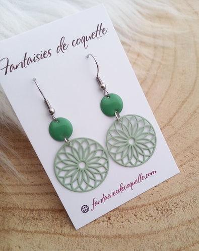 Boucles d'oreilles  argentées vert d'eau ❤ Fait-main