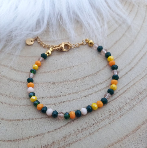 Bracelet fin Perles de verre multicolores Vert Orange Jaune doré ❤  Fait-main ❤