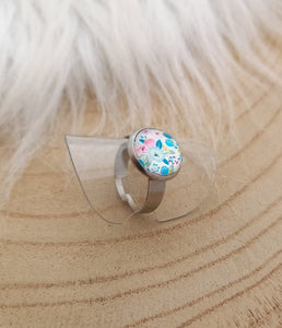 Bague Fantaisie illustrée  Taille Réglable   Fleurs   Bleu rose