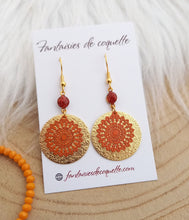 Charger l&#39;image dans la galerie, Boucles d&#39;oreilles  dorées  Orange ❤ Fait main ❤ m