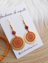 Charger l&#39;image dans la galerie, Boucles d&#39;oreilles  dorées  Orange ❤ Fait main ❤ m