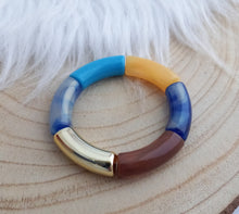 Charger l&#39;image dans la galerie, Bracelet  Tendance  perles tubes  bleu camel doré ❤ Fait main ❤