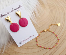 Charger l&#39;image dans la galerie, Boucles d&#39;oreilles Clous coeur emaillé Rose doré ❤ Fait main ❤