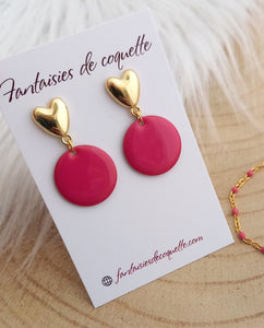 Boucles d'oreilles Clous coeur emaillé Rose doré ❤ Fait main ❤