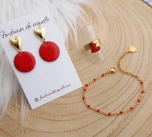 Charger l&#39;image dans la galerie, Boucles d&#39;oreilles Clous coeur emaillé Rouge doré ❤ Fait main ❤