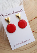 Charger l&#39;image dans la galerie, Boucles d&#39;oreilles Clous coeur emaillé Rouge doré ❤ Fait main ❤