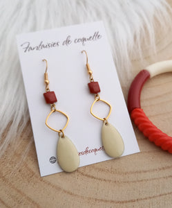 Boucles d'oreilles  dorées Bordeaux Ivoire  ❤ Fait main ❤ doré