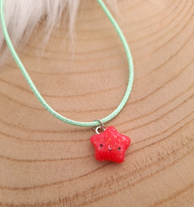 Collier  enfant  Etoile filante rose  ❤  Fait main ❤ Pâte polymère