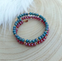 Charger l&#39;image dans la galerie, Bracelet Spirale    Bordeaux Bleu pétrole  Perles à facettes  ❤ Fait main ❤