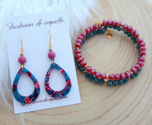 Charger l&#39;image dans la galerie, Bracelet Spirale    Bordeaux Bleu pétrole  Perles à facettes  ❤ Fait main ❤