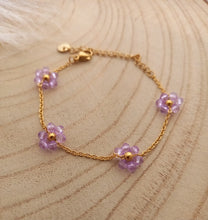 Charger l&#39;image dans la galerie, Bracelet Petites fleurs Perles de verre Réglable  ❤  Fait-main. COULEUR AU CHOIX