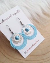 Charger l&#39;image dans la galerie, Boucles d&#39;oreilles argentées Fleur céramique 🌟 Bleu 🌟