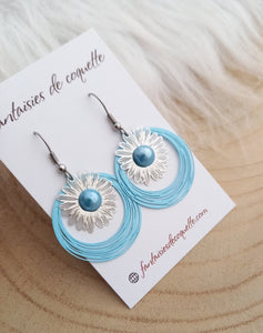 Boucles d'oreilles argentées Fleur céramique 🌟 Bleu 🌟