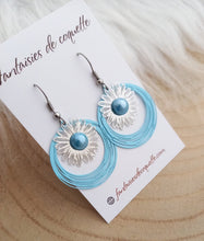 Charger l&#39;image dans la galerie, Boucles d&#39;oreilles argentées Fleur céramique 🌟 Bleu 🌟