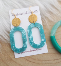 Charger l&#39;image dans la galerie, Boucles d&#39;oreilles   ❤ Résine turquoise Vert d&#39;eau  doré