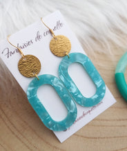 Charger l&#39;image dans la galerie, Boucles d&#39;oreilles   ❤ Résine turquoise Vert d&#39;eau  doré