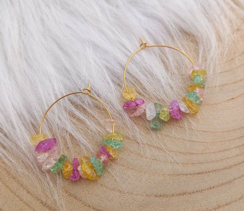 Créoles Boucles d'oreilles Chips multicolores  ❤ Idée cadeau