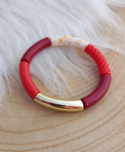 Bracelet  Tendance  perles tubes  marron Rouge Ivoire  doré   ❤ Fait main ❤