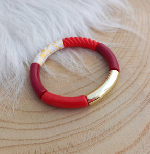 Bracelet  Tendance  perles tubes  marron Rouge Ivoire  doré   ❤ Fait main ❤