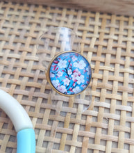 Charger l&#39;image dans la galerie, Bague Fantaisie illustrée  Fleur de cerisier  Acier inoxydable Doré Taille Réglable Bleu vert