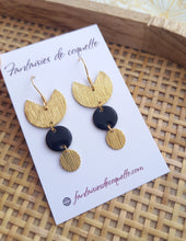 Charger l&#39;image dans la galerie, Boucles d&#39;oreilles   Acier inoxydable Doré Email Noir ❤ Idée cadeau