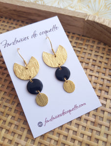 Boucles d'oreilles   Acier inoxydable Doré Email Noir ❤ Idée cadeau