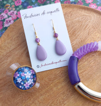 Charger l&#39;image dans la galerie, Boucles d&#39;oreilles gouttes  Émaillées.   Mauve❤ Fait main