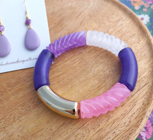 Bracelet  Tendance  perles tubes   mauve doré   ❤ Fait main ❤