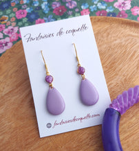 Charger l&#39;image dans la galerie, Boucles d&#39;oreilles gouttes  Émaillées.   Mauve❤ Fait main