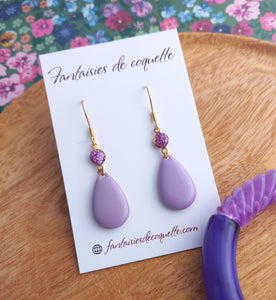 Boucles d'oreilles gouttes  Émaillées.   Mauve❤ Fait main