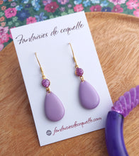 Charger l&#39;image dans la galerie, Boucles d&#39;oreilles gouttes  Émaillées.   Mauve❤ Fait main