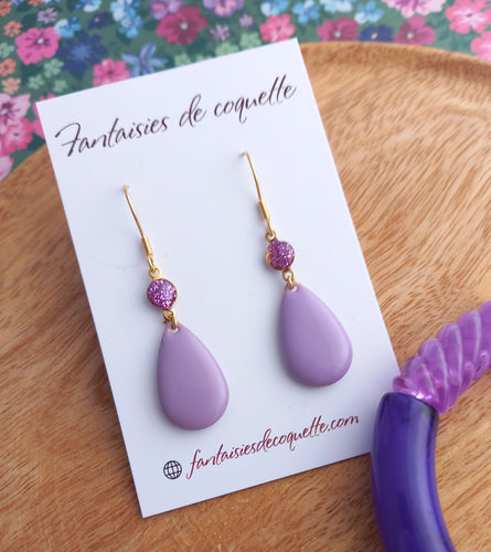 Boucles d'oreilles gouttes  Émaillées.   Mauve❤ Fait main