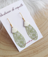 Charger l&#39;image dans la galerie, Boucles d&#39;oreilles   pendantes   dorées Vert  Blanc   ❤