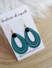 Charger l&#39;image dans la galerie, Boucles d&#39;oreilles  dorées Noir  bleu vert ❤ Fait main ❤