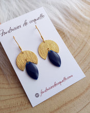 Charger l&#39;image dans la galerie, Boucles d&#39;oreilles    Acier inoxydable Doré Bleu marine ❤ Idée cadeau