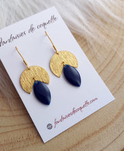 Charger l&#39;image dans la galerie, Boucles d&#39;oreilles    Acier inoxydable Doré Bleu marine ❤ Idée cadeau