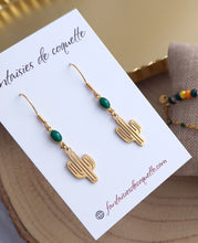 Charger l&#39;image dans la galerie, Boucles d&#39;oreilles Cactus   Acier inoxydable Doré vert ❤ Idée cadeau