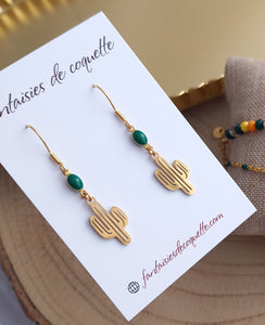 Boucles d'oreilles Cactus   Acier inoxydable Doré vert ❤ Idée cadeau