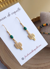 Charger l&#39;image dans la galerie, Boucles d&#39;oreilles Cactus   Acier inoxydable Doré vert ❤ Idée cadeau