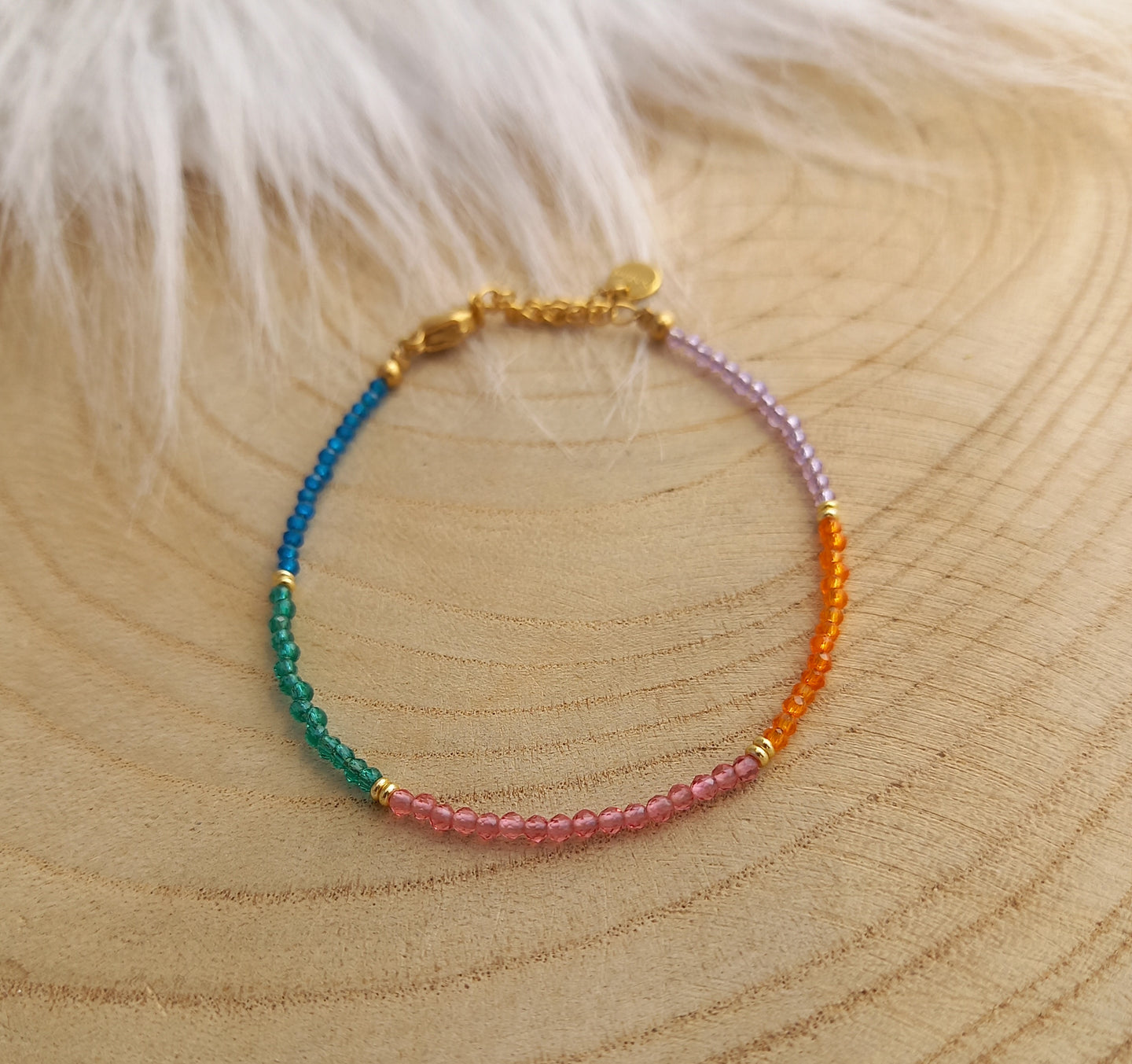 Bracelet Chainette  perles multicolores  doré  ❤ Fait main ❤