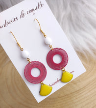 Charger l&#39;image dans la galerie, Boucles d&#39;oreilles Rose Jaune Blanc    ❤️  Fait main ❤  doré